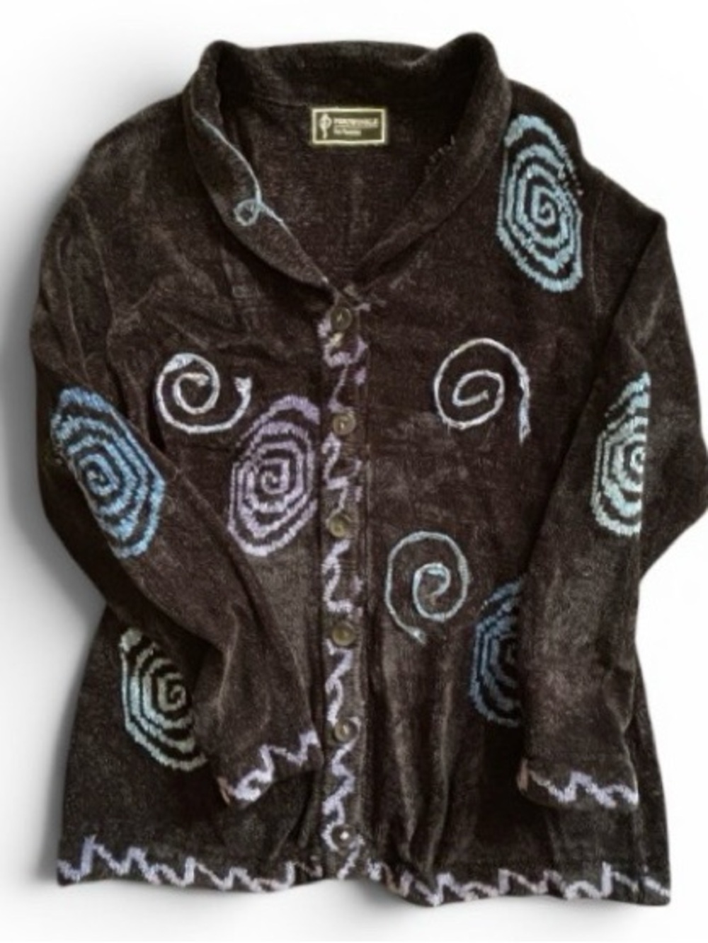 Black Cardigan Stitched Accents Beading Sparkle Art to Wear Size M. SKU 26 - Picture 2 of 14